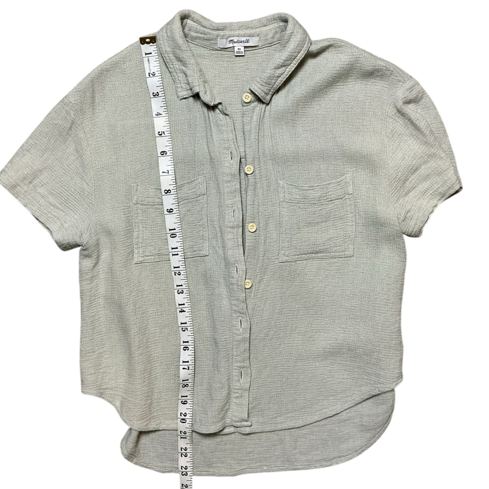 Madewell Textured Short Sleeve Button Front Top XS Dusty Blue Boxy - Picture 5 of 5